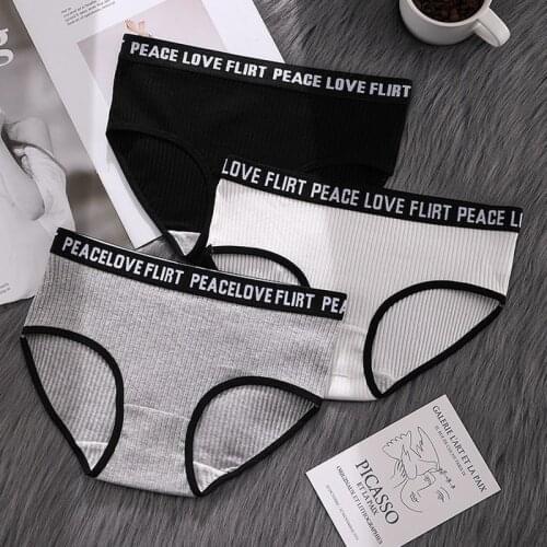 Underwear ladies mid-waist comfortable underwear sports large size pure cotton girl briefs black and white gray