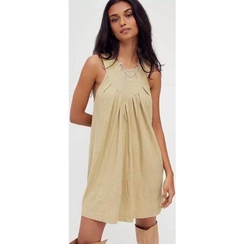 Ardm Sexy Pleated Solid Color O Neck женское платье Spaghetti Strap Summer Mini Dress Casual A-Line Vintage Beach Vestido