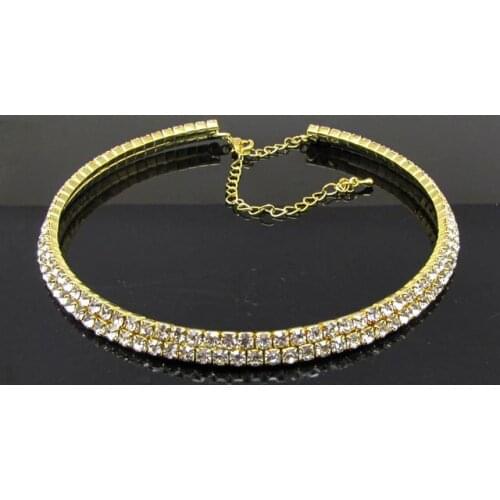 2-Row Diamante Crystal Rhinestone Necklace Choker Evening Bridal Party Jewelry Accessories for Women