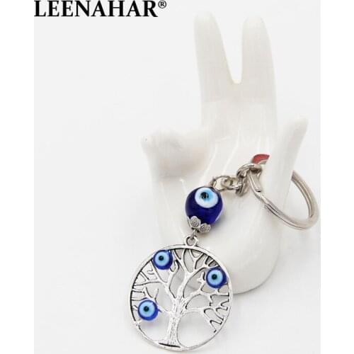 1PC Silver Plated Tree Of Life Key Chain Glass Turkish Evil Eye Beads Connector Friendship Hanging Keychains for Women Gifts