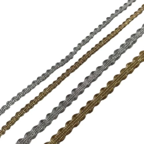 1Yards Gold Lace Fabric Applique Clothes High Quality Lace Trim Silver Ribbon Guipure Curtain Sewing Trimmings Clothing LT31