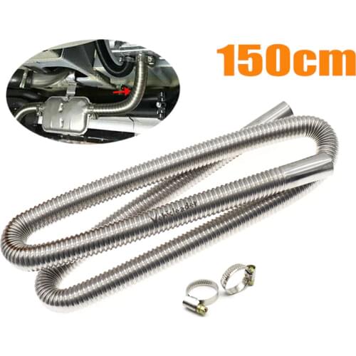150cm Car Air Parking Heater Exhaust Pipe with 2 Clamps Fuel Tank Exhaust Pipe Hose Tube Stainless Steel For Diesel Heater