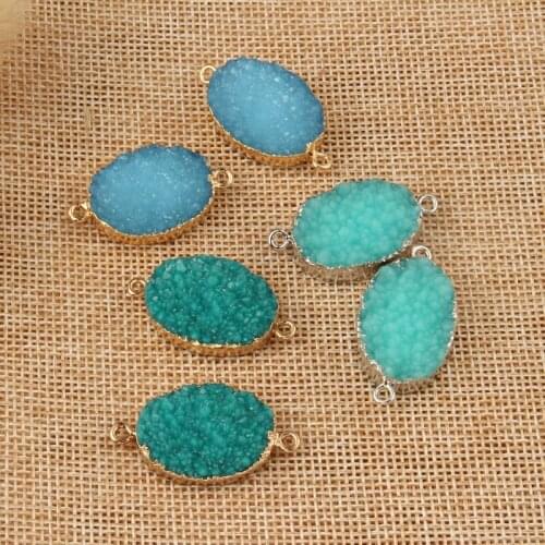 2pcs Fashion Oval Blue Resin Stone Connector Finding Diy Making Fake Druzy Bracelet Necklace Charms Jewelry Accessories F42