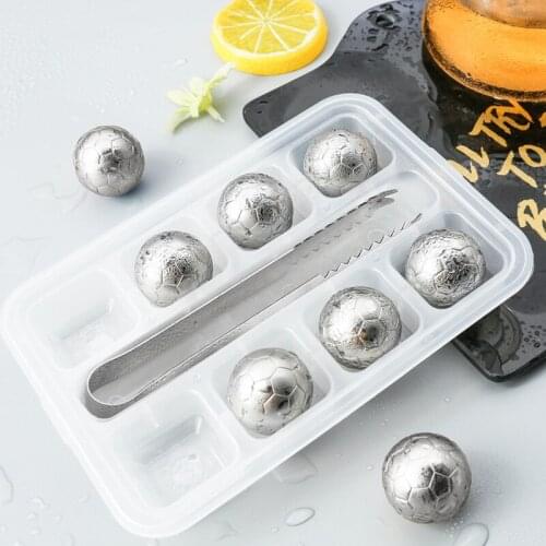 4/6/8 Pcs Stainless Steel Ice Cubes Soccer Design Reusable Chilling Stones For Whiskey Wine Keep Your Drink Cold Longer