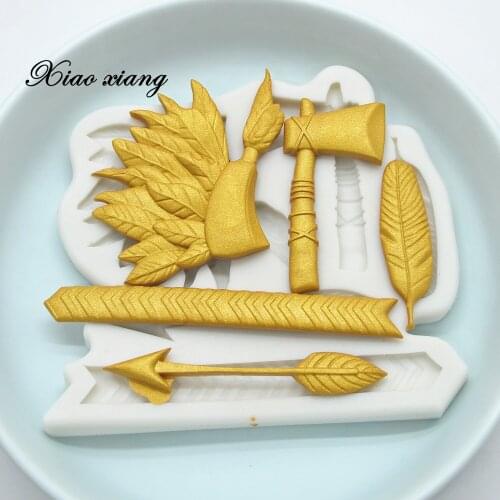 Ax Arrow Feather Indian Headdress Silicone Mold Fondant Chocolate Cake Molds Cake Decorating Tools Handmade Clay Mould FM2061