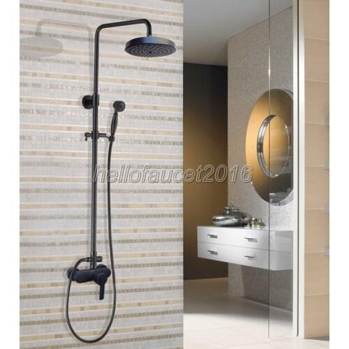 Black Oil Rubbed Bronze Bathroom Rainfall Shower Faucet Set Wall Mounted Single Handle Mixer Tap + Handheld Shower lhg152