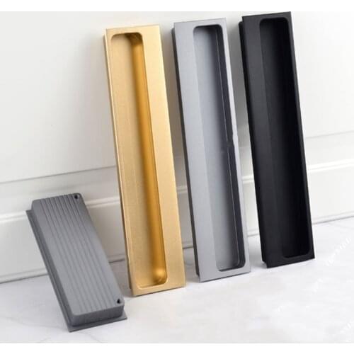 Black/Gray/Golden Stealth Cupboard Handles Slotted Drawer Pulls Wardrobe Hidden Sliding Kitchen Accessories Cabinet Knobs