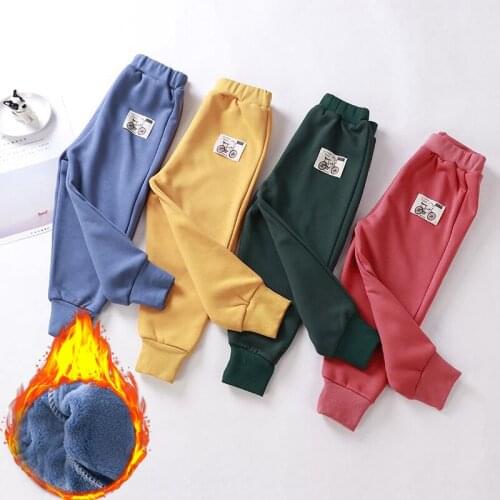 Children Casual Pants Plus Velvet Thick Warm Autumn Winter New Sports Pants Girls Boys Kids Baby Trousers