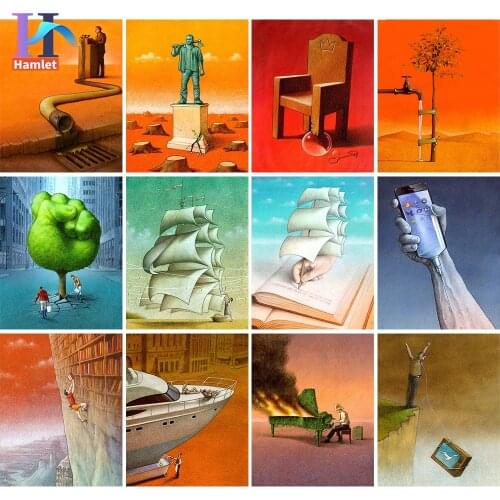 DIY Surrealist Satirical Illustrations Oil Painting By Numbers With Frame For Adults Acrylic Paint Kits Pictures By Numbers