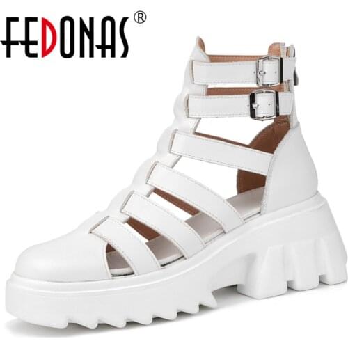 FEDONAS Back Zipper Women Summer Boots 2021 Fashion Women Genuine Leather Pumps Newest Party Basic Thick Heels Shoes Woman
