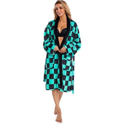 Demon Slayer Kamado Tanjirou Cosplay Costumes Flannel Robe For Adult Women Girls Bathrobe
