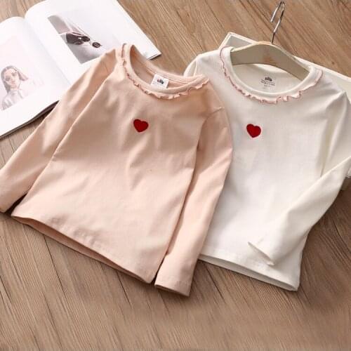 2-9 Y Baby Girls Tshirts Kids Autumn Clothes Cotton Tops Casual Cute Love Print Lace Tshirt for Toddler Girl Child T Shirt New