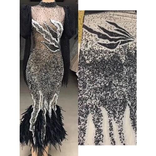 Hot selling glued glitter sequins French lace fabric SYJ-10561 for party dress