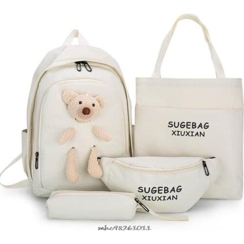 2021 4Pcs/set Canvas Travel Backpacks Women School Bags for Teenage Girls Cute Cartoon Bookbags Students Waterproof Rucksack