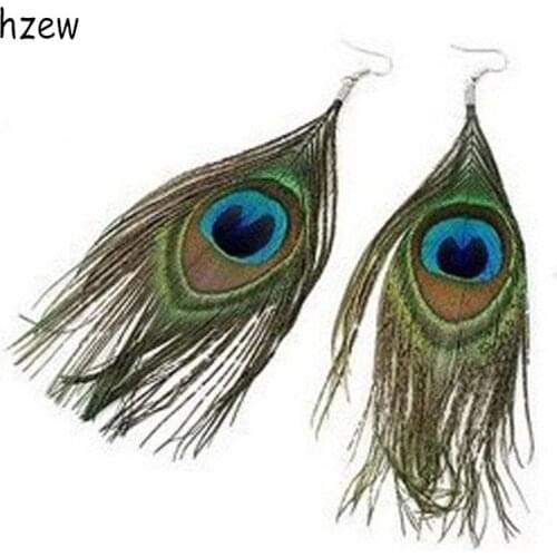 Hzew European and American trade jewelry woman exotic luxury peacock feather earrings Peacock earrings