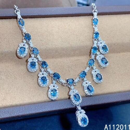 KJJEAXCMY Fine Jewelry 925 Sterling Silver inlaid Natural blue topaz Female vintage gemstone Pendant Necklace Support test