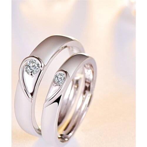 Stainless steel classic diamond-encrusted partner ring zircon ring Korean heart LOVE 2pcs/pair