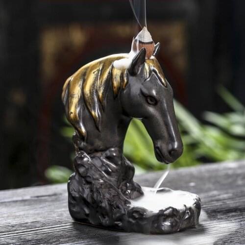 Creative Horse Head Incense Holder Porcelain Censer Backflow Incense Burner Smoke Waterfall Incense Burners