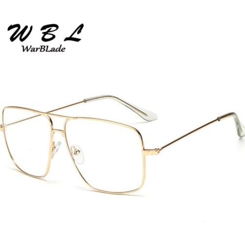 WarBLade Men Sunglass Retro Gold Metal Frame Sunglasses Brand Clear Lens Glasses Square Vintage Myopia Sun Glasses