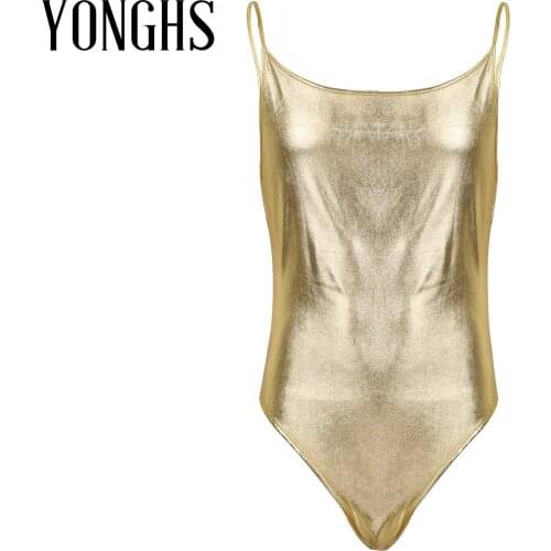 Mens Sissy Sexy Costume Sleepwear Fashion Wet Look Patent Leather Shiny Metallic Lingerie Male Adult Leotard Bodysuit Underwear