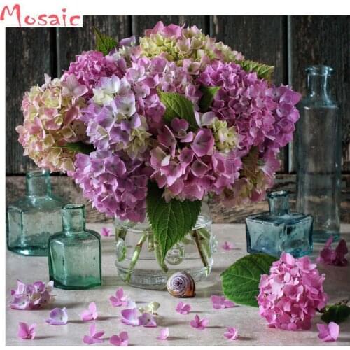 Still life purple flower wall sticker full drill Mosaic 5D Diy Embroidery Diamond Painting Resin 3D Cross Stitch Kits home decor