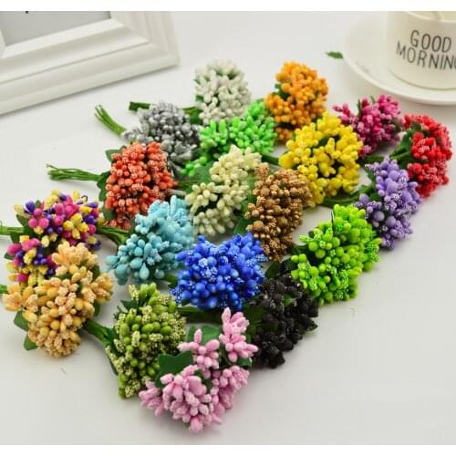 Cheap 12pcs/lot Artificial Stamens Flowers For Handicrafts Home Accessories Scrapbooking DIY Wreath Candy Gift Box Decoration