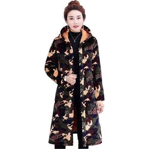 NEW Plus Velvet Thicken Three Layers Keep Warm Padded Jacket Women Winter Hooded Long Parka Plus Size Print Mother Costume KW346