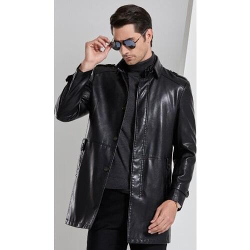 New Arrival Mens Jacket Mid-length Style Stand-up Collar Mens Leather Windbreaker Outdoor Coat veste homme, Big Size M-4XL