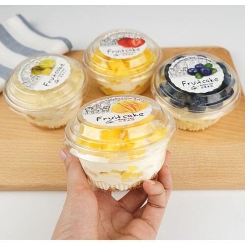 Disposable trasnparent dessert cake plastic cups round pudding jelly ice cream yogurt decor packaging cup with lid and sticker
