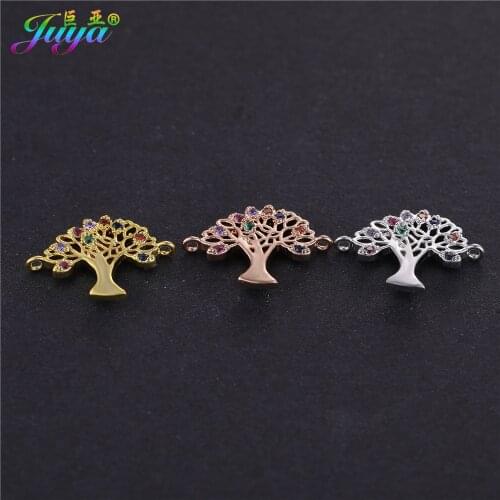 Wholesale Chakra Jewelry Supplies Gold/Rose Gold Colorful Crystals Tree Of Life Connector Charms For Women Jewelry Making
