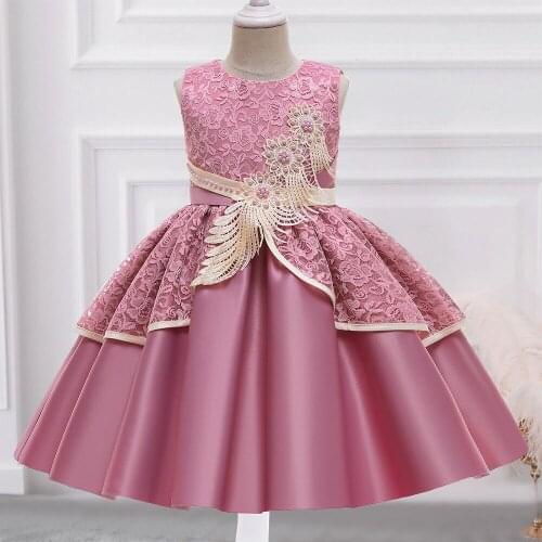 Girls' dress elegant satin cloth applique lace princess dress wedding party dress stage costumes childrens dresses 3-10 Years