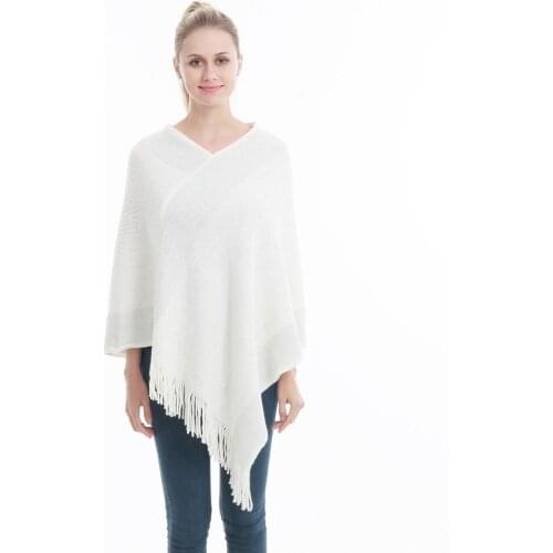 Popular 2019 Casual Women Poncho Knitted Scarf And Capes Plus Size Solid Sweater Warm Tassel Sweaters Batwing Sleeve Poncho