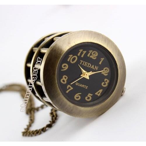 Retro Design Bronze Bird Cage Pocket Fob Watch Necklace Pendants Chain Retro Mens Watches Relogio De Bolso Gift