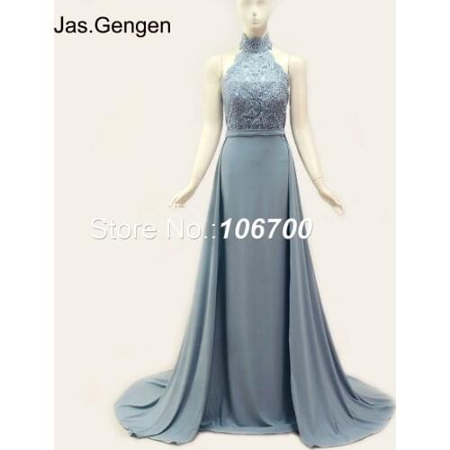 Mermaid Lace Appliques vestidos de fiesta Prom Dresses Detachable Tail Hater High Neck Backless Long Party Evening Gowns 1175