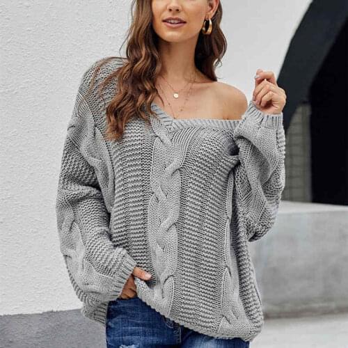 Spring Autumn Acrylic Womens Sweater V-Neck Long Sleeve Pullover Knitted Patchwork Loose Fashion Streetwear Sweater