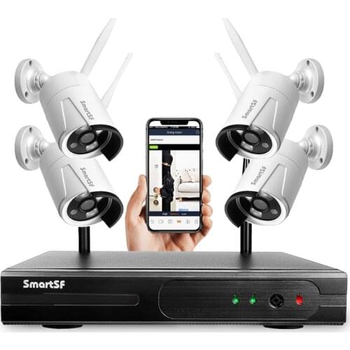SmartSF 1080P 4CH HD Wireless Security Camera System CCTV Surveillance Systems 2MP Weatherproof IP Cameras 65ft IR Night Vision