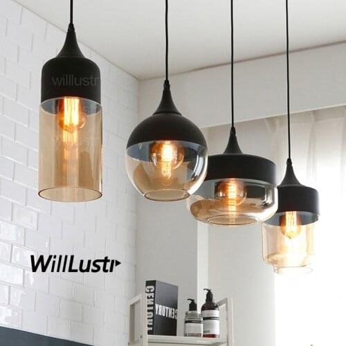 Modern pendant lamp amber clear gray white black dinning living room bedroom hotel cafe light glass shade suspension lighting
