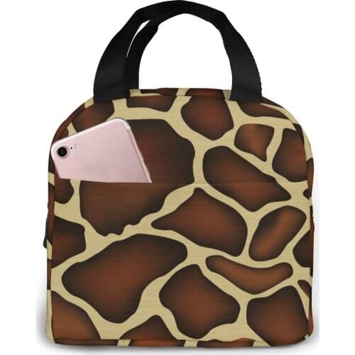 Giraffe Skin Texturing Lunch Bag Portable Insulated Thermal Cooler Bento Lunch Box Tote Picnic Storage Bag Pouch