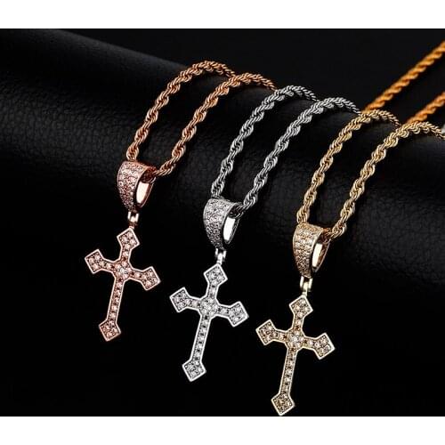 Hip Hop Claw Setting AAA+ CZ Stone Bling Iced Out Solid Cross Pendants Necklaces for Men Jewelry Gift Drop Shipping