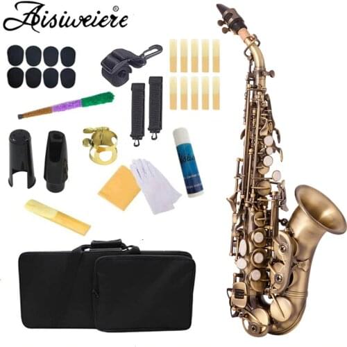 Vintage Style Bb Soprano Saxophone Sax Brass Material Woodwind Instrument with Case Gloves Cleaning Cloth Brush Sax Strap Mouthp