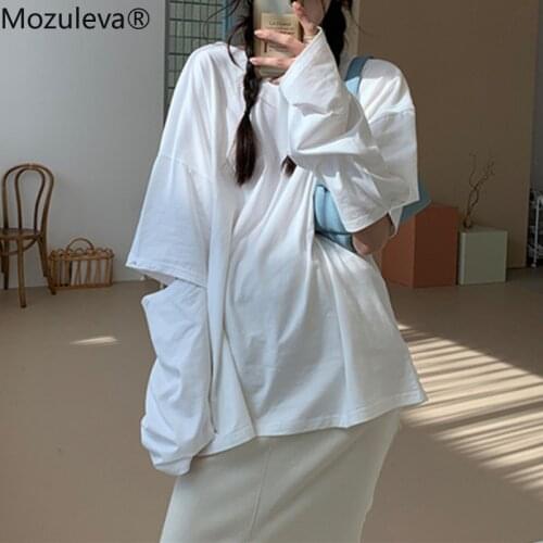 Mozuleva New 2021 Women Spring Summer T-Shirts Oversize Solid Bottoming Removable Sleeves Wild Korean Minimalist Tops