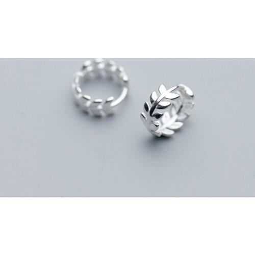 MloveAcc Real 925 Sterling Silver Earrings for Women Plant Leaf Small Hoop Earring Wedding Earings Fashion Jewelry