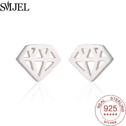 SMJEL 100% 925 Sterling Silver Simple Triangle Earrings for Women Geometric Diamond Shape Stud Earrings Brinco mothers gift