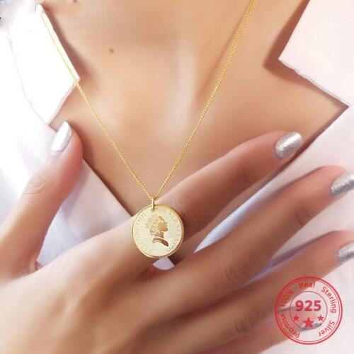 Korea Hot Style 925 Sterling Silver Simple Retro Vintage Round Persin Coins Pendant Choker Clavicle Necklace Women Jewelry