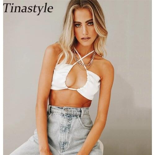 Tinastyle White Cross Bandage Sexy Crop Top Women Camis Sleeveless Slim Summer Corset Top Harajuku Casual Cropped Tank Top Tee