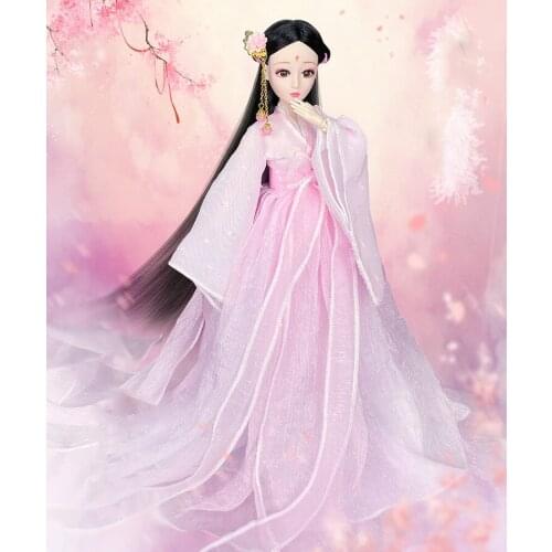 1/6 Scale 30cm Ancient Costume Hanfu Dress Long Hair Fairy Princess Barbi Doll Joints Body Model Toy Gift For Girl C1242C