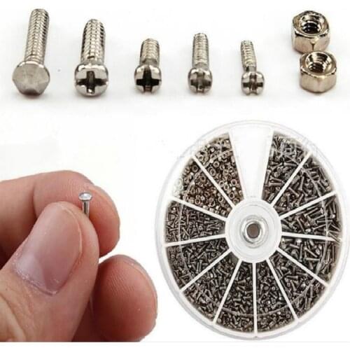 1Box (600pcs) 12 Kinds of Small Screws Nuts Assortment Kit M1 M1.2 M1.4 M1.6 screw for Watches Glassess Repair Tools tornillos