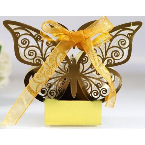 10Pcs/set Butterfly Laser Cut Hollow Carriage Favors Box Gifts Candy Boxes With Ribbon Baby Shower Wedding Event Party Supplies
