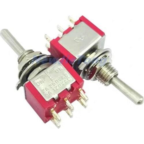 10Pcs Toggle Switch ON OFF ON 3 Position Latching DPDT Mini Rocker Switches MTS-203 6A 250VAC 6 Pin