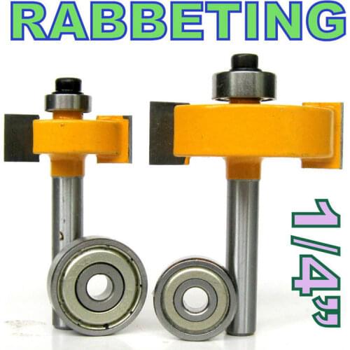 2 pc 1/4 Shank 1/2, 3/8 Rabbeting & Slotting Router Bit w/2pc Bearings Set woodworking cutter woodworking bits